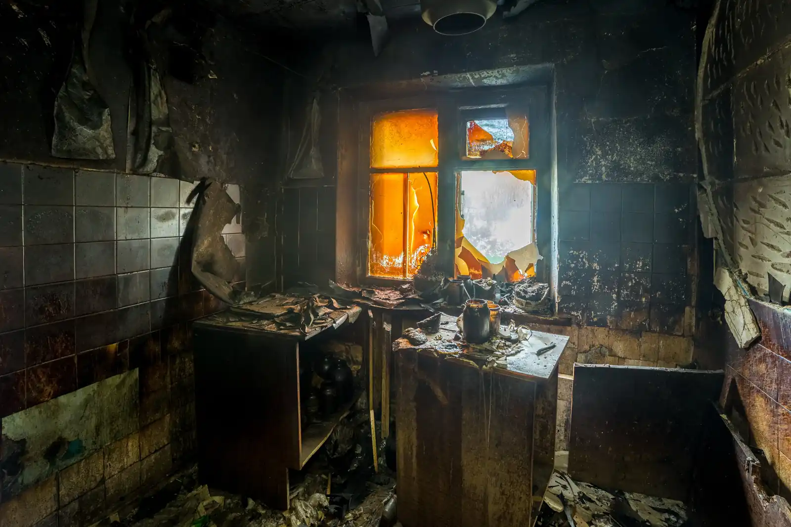 Fire damage restoration crew responding to a house fire in Rancho Cucamonga, CA